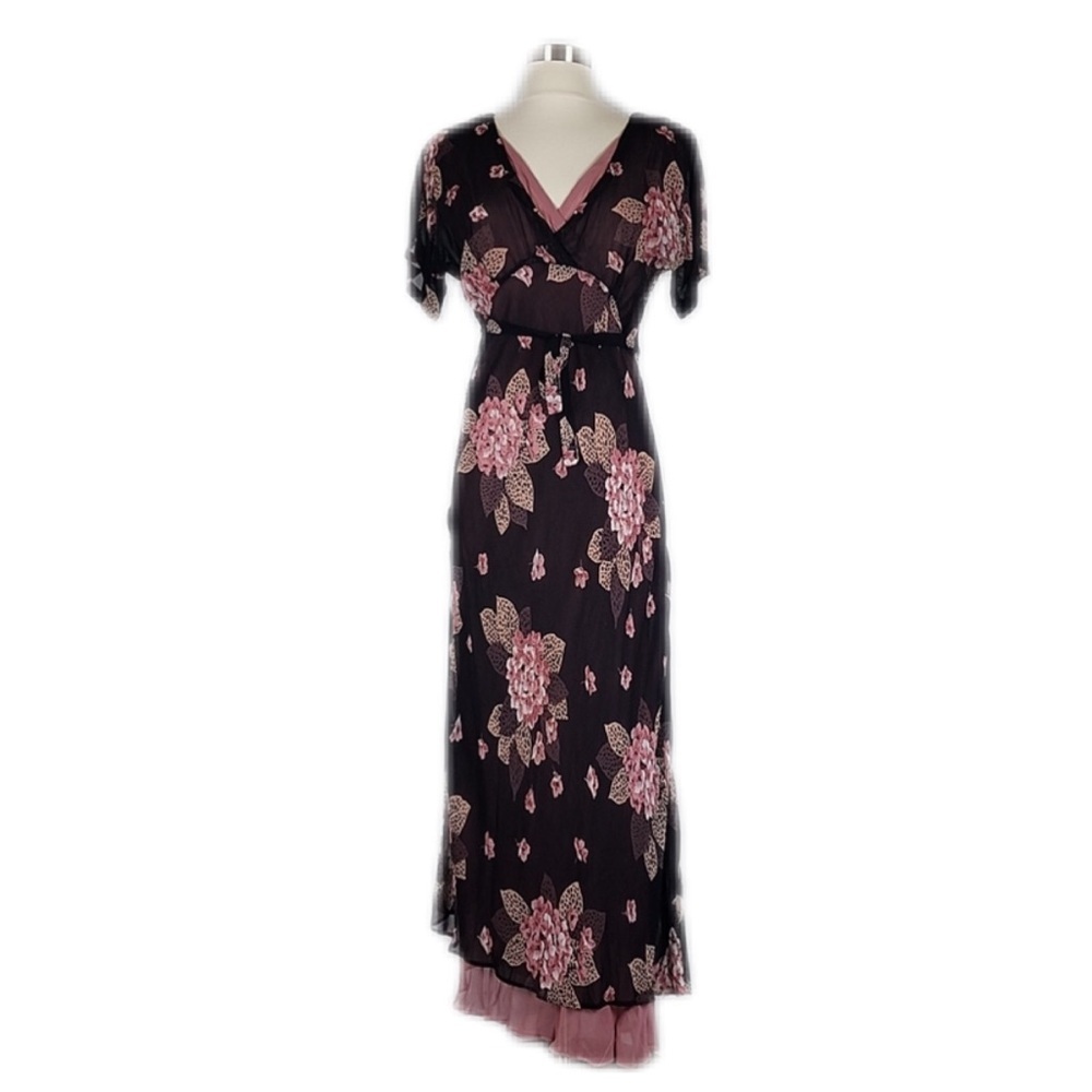 Vintage 90’s Whimsygoth Floral Print Grunge 100% Rayon Midi Dress S